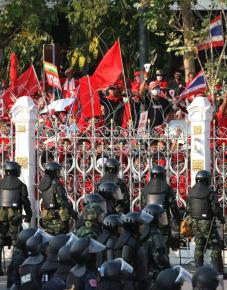 Red Shirt protesters outside Thailand's parliament complex in Bangkok