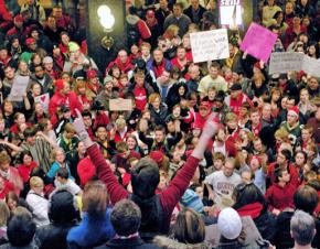 Protesters continue their occupation of the Wisconsin Capitol building
