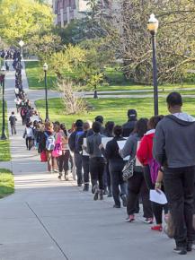 Antiracist demonstrators march across the Ohio State University campus