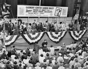 New Yorkers rally for justice for Emmett Till at a 1955 protest organized by the NAACP and labor unions