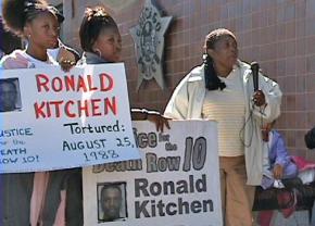 Louva Bell (right) speaks at a Campaign to End the Death Penalty protest for the Death Row 10