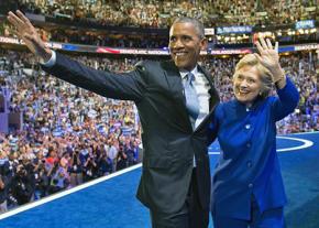 Barack Obama and Hillary Clinton at the Democratic convention